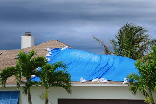 Blue tarp on roof